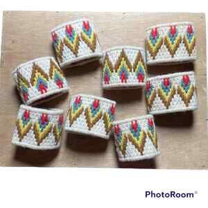 Handmade 1970's Vintage Needlepoint Canvas Napkin Rings - Set of 8 - 70's Boho